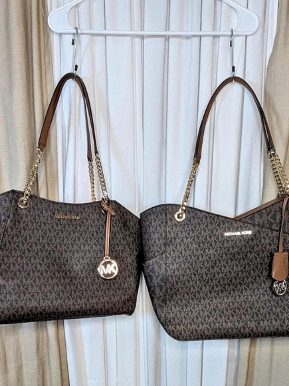 Michael Kors Jet Set Travel Chain Shoulder Tote in Brown & Black